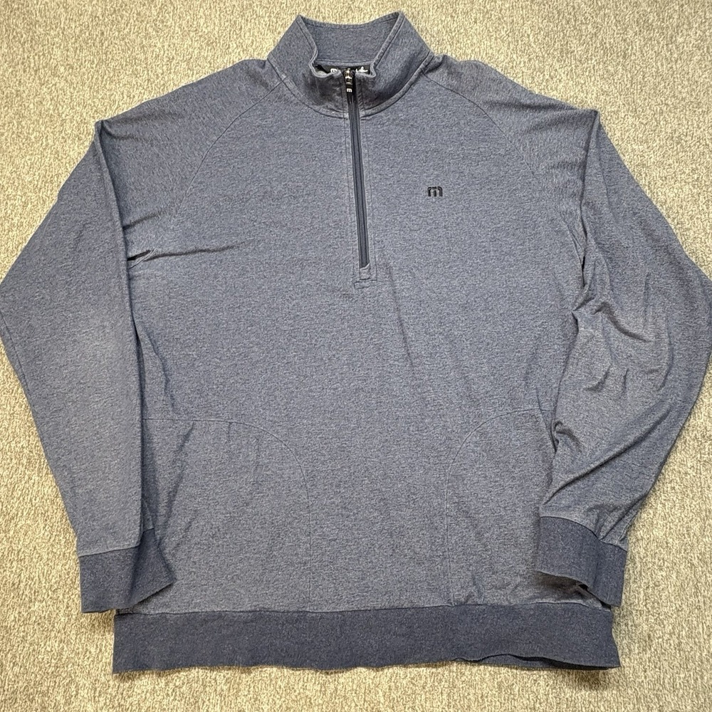 Travis Mathew Zachary 1/4 Zip Golf Pullover Mens Large Blue Pockets 1/2